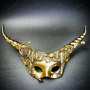 Gold Halloween Krampus Horn Woodland Medusa Snake Animal Devil Masquerade Mask